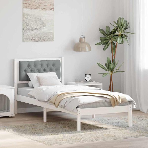 vidaXL Bettrahmen Hellgrau 90 x 200 cm Massives Kiefernholz