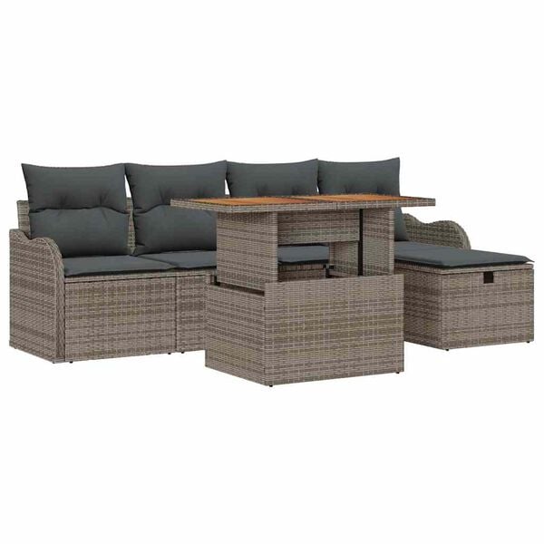 vidaXL Garten-Sofa-Set mit Kissen mit Speicher 6 pcs Grau Poly Rattan