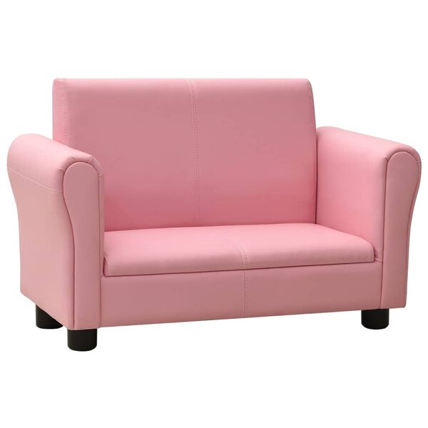 vidaXL Kindersofa mit Hocker Rosa Kunstleder