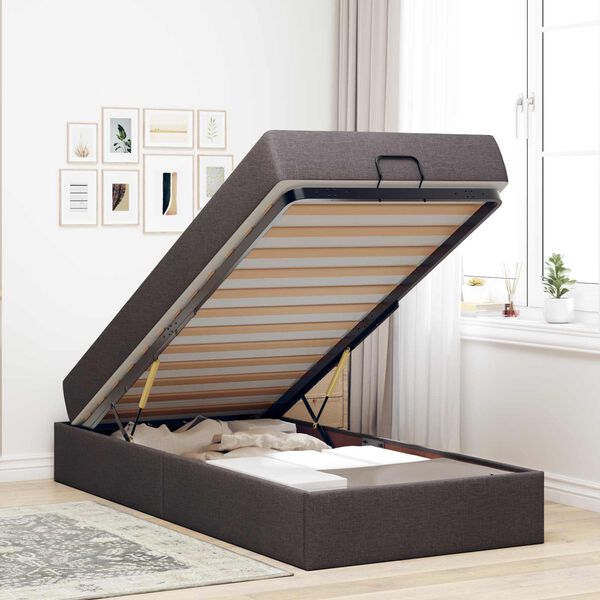 vidaXL Bettgestell mit Matratze mit Matratze 2 pcs Hellbraun Stoff