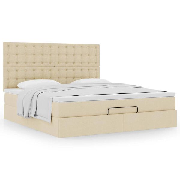 vidaXL Ottoman-Bett mit Matratze Creme 160x200 cm Stoff