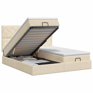 vidaXL Ottoman Bett mit Matratze mit Kopfteil 2 Stk. Creme Stoff