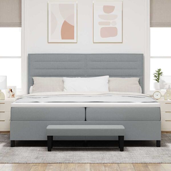 vidaXL Boxspringbett mit Matratze Hellgrau 200 x 200 cm Stoff