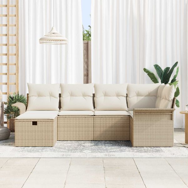 vidaXL Gartensofa-set mit Kissen 6 pcs Beige und Creme Poly-Rattan