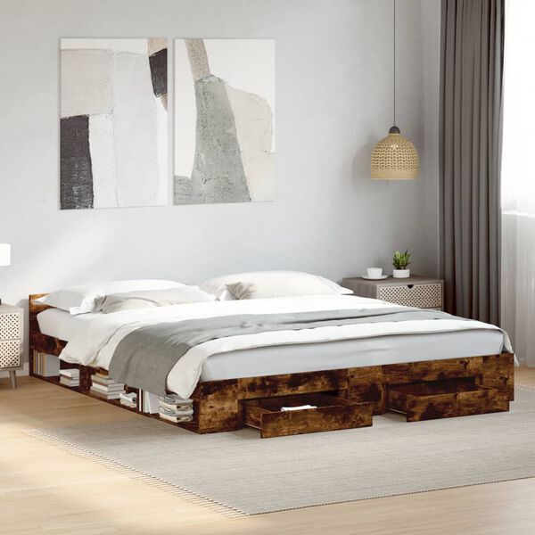 vidaXL Bettgestell mit Schubladen R&auml;uchereiche 200x200cm Holzwerkstoff