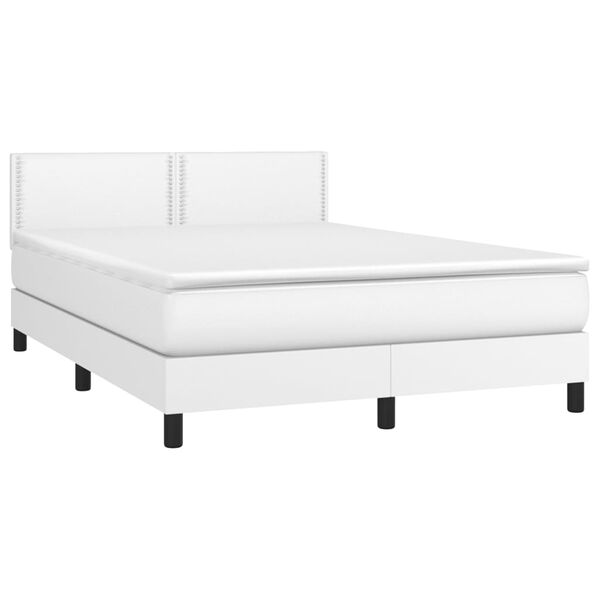 vidaXL Boxspringbett mit Matratze & LED Wei&szlig; 140x190 cm Kunstleder