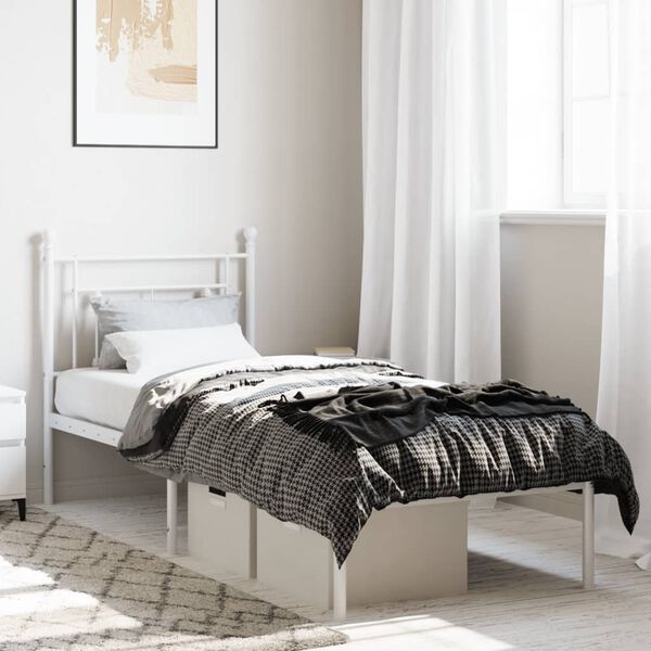 vidaXL Metallbett ohne Matratze mit Kopfteil Wei&szlig; 75x190 cm
