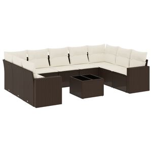 vidaXL 10-tlg. Garten-Sofagarnitur mit Kissen Braun Poly Rattan