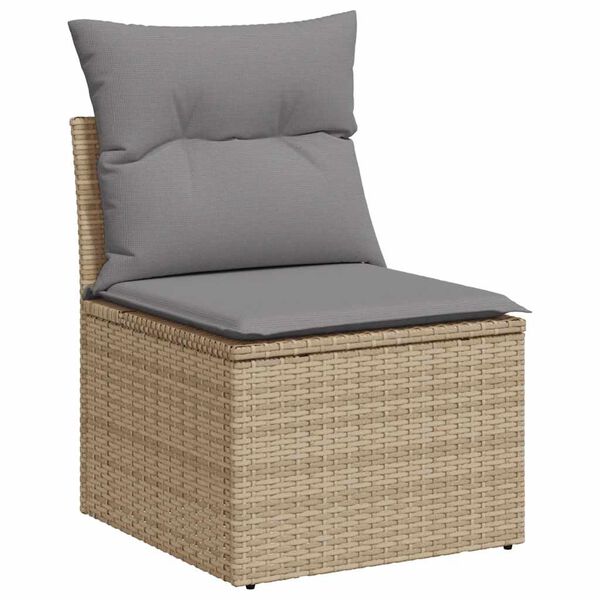 vidaXL 6-tlg. Garten-Sofagarnitur mit Kissen Beige Poly Rattan Akazie