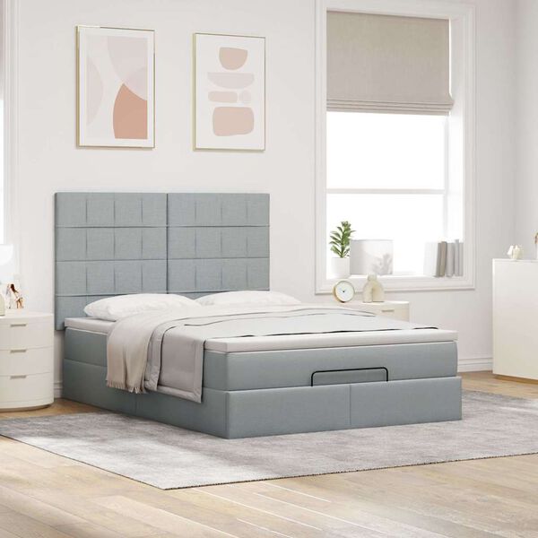 vidaXL Ottoman-Bett mit Matratze & LEDs Hellgrau 140x200 cm Stoff