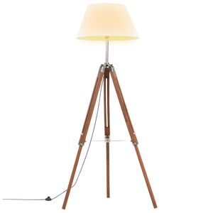 vidaXL Stativlampe Honigbraun und Wei&szlig; Teak Massivholz 141 cm
