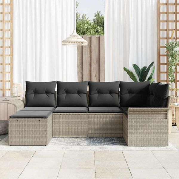 vidaXL Gartensofa-set mit Kissen 6 pcs Hellgrau Poly-Rattan