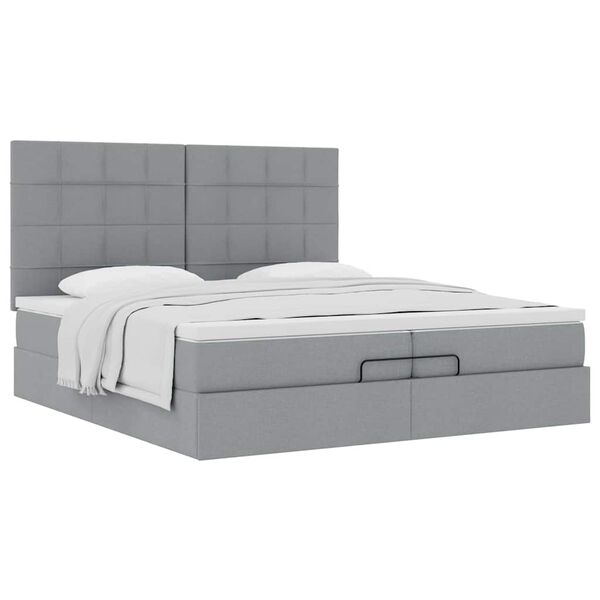 vidaXL Ottoman-Bett mit Matratzen Hellgrau 200x200 cm Stoff