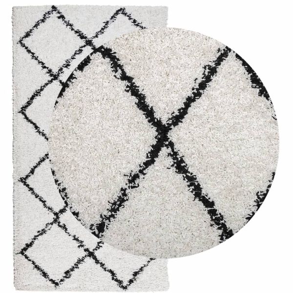 vidaXL Teppich Shaggy Hochflor Modern Creme und Schwarz 60x110 cm