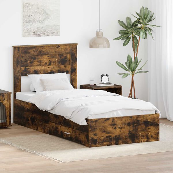 vidaXL Bettrahmen Ger&auml;ucherte Eiche 100 x 200 cm Holzwerkstoff