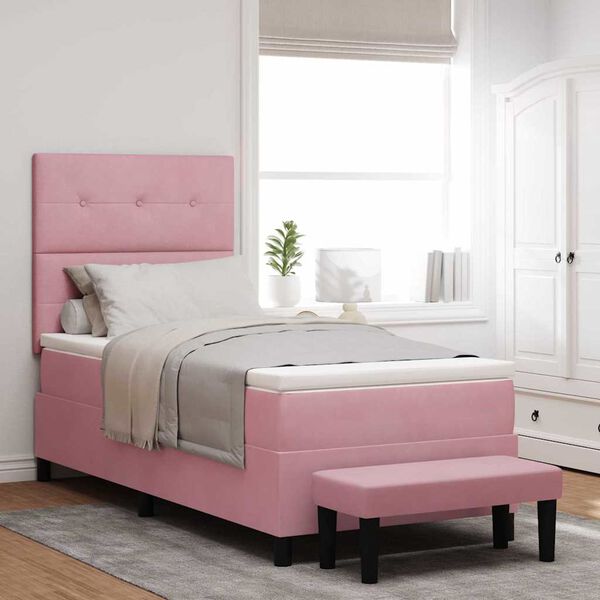 vidaXL Boxspringbett mit Matratze mit Kopfteil Rosa 80 x 200 cm Samt