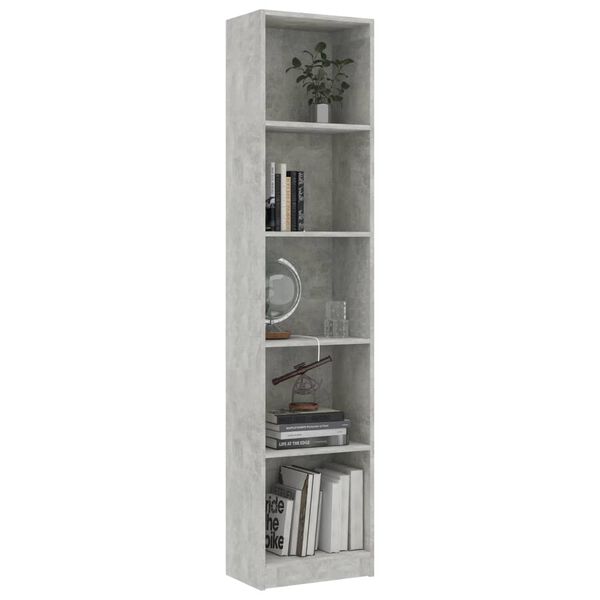 vidaXL Bücherregal 5 Fächer Betongrau 40x24x175 cm Holzwerkstoff