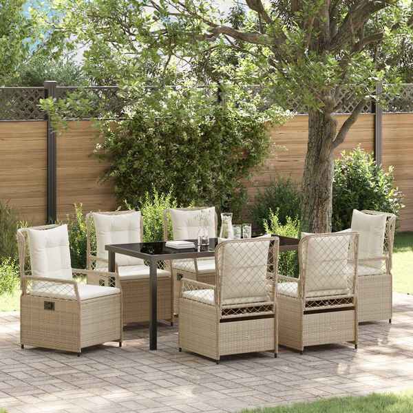 vidaXL Garten Essgruppe 7 pcs Beige und Cremewei&szlig; Poly-Rattan