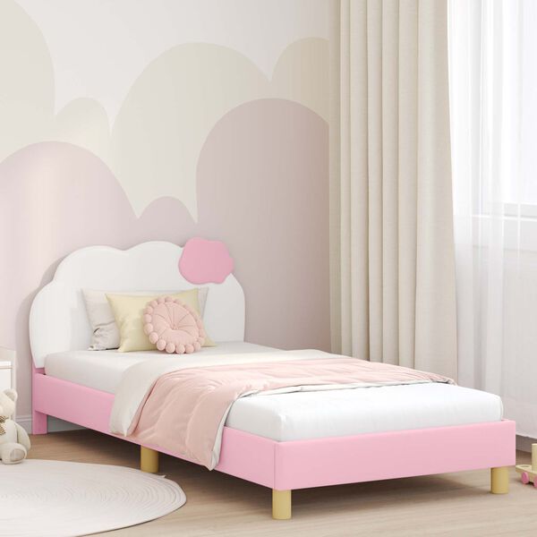 vidaXL Kinderbettgestell mit Kopfteil mit Kopfteil Rosa 90 x 200 cm PU