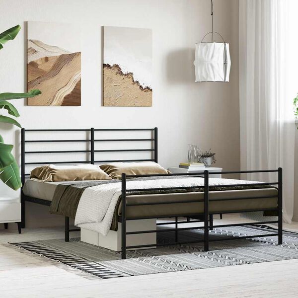 vidaXL Metallbett ohne Matratze mit Fu&szlig;teil Schwarz 160x200 cm