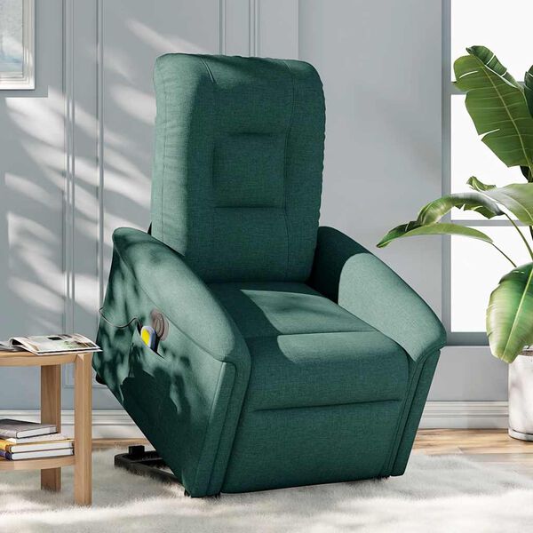vidaXL Elektrischer Massagesessel mit Aufstehhilfe Dunkelgr&uuml;n Stoff