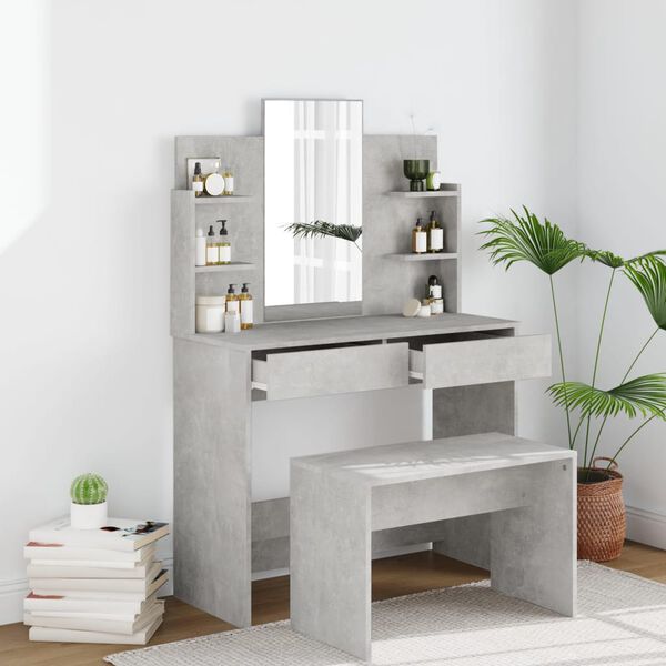 vidaXL Schminktisch-Set Betongrau 96x40x142 cm
