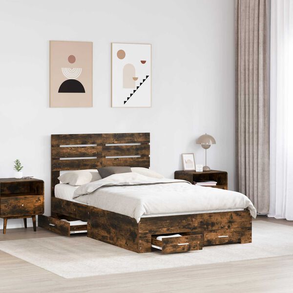 vidaXL Bettrahmen Ger&auml;ucherte Eiche 135 x 190 cm Holzwerkstoff