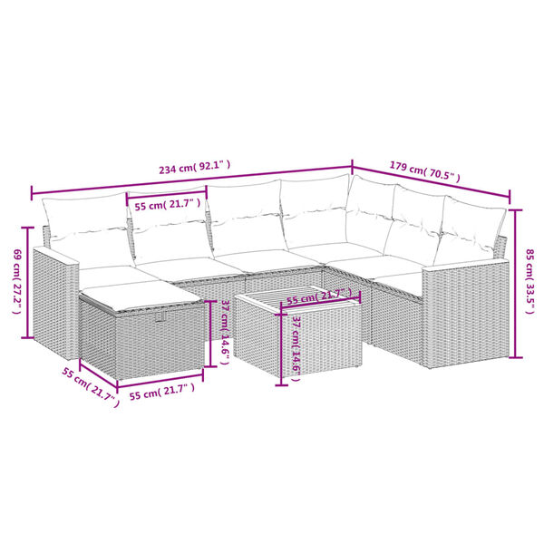 vidaXL 8-tlg. Garten-Sofagarnitur mit Kissen Grau Poly Rattan