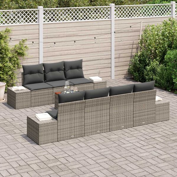 vidaXL Gartensofa-set mit Kissen 8 pcs Grau Poly-Rattan