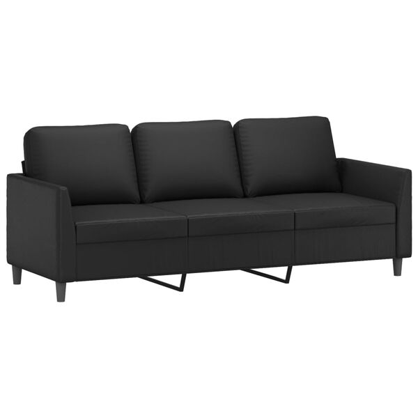 vidaXL 3-tlg. Sofagarnitur mit Kissen Schwarz Kunstleder