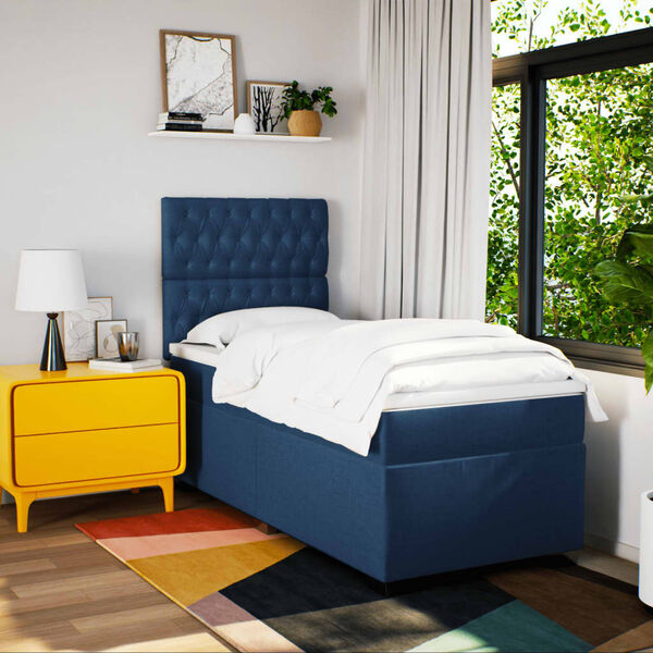 vidaXL Boxspringbett mit Matratze Blau 90x190 cm Stoff