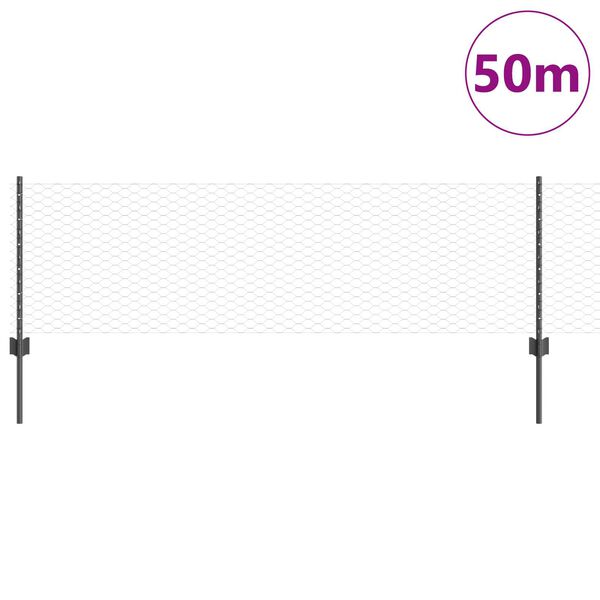 vidaXL Zaun mit Pfosten Grau 0,6 x 50 m Stahl und PVC