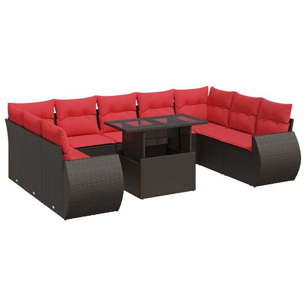 vidaXL 10-tlg. Garten-Sofagarnitur mit Kissen Braun Poly Rattan Akazie