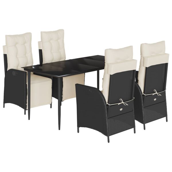 vidaXL 5-tlg. Garten-Essgruppe mit Kissen Schwarz Poly Rattan