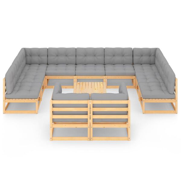 vidaXL 12-tlg. Garten-Lounge-Set mit Kissen Massivholz Kiefer