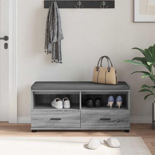 vidaXL Flurbank mit Kissen mit Speicher Graues Sonoma 100 x 38 x 46 cm