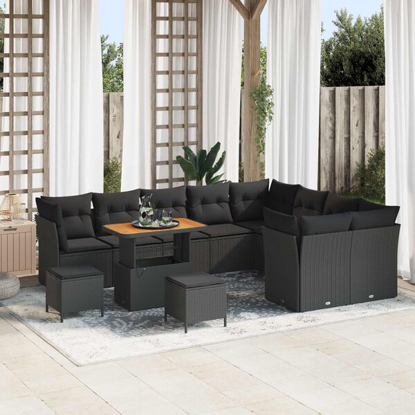 vidaXL Garten-Sofa-Set mit Kissen mit Speicher 12 pcs Schwarz