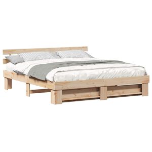 vidaXL Bettrahmen mit Kopfteil Braun 200 x 200 cm Massives Kiefernholz