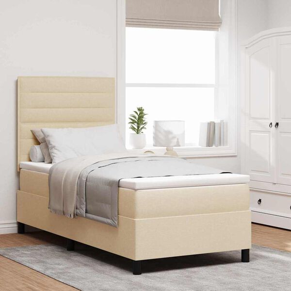 vidaXL Boxspringbett mit Matratze mit Kopfteil Creme 80 x 200 cm Stoff