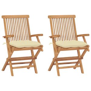 vidaXL Gartenst&uuml;hle mit Cremewei&szlig;en Kissen 2 Stk. Massivholz Teak