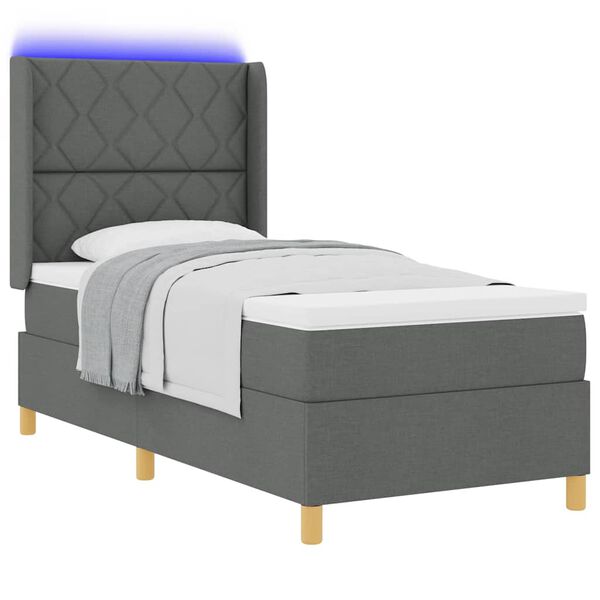 vidaXL Boxspringbett mit Matratze Grau 90 x 190 cm Stoff