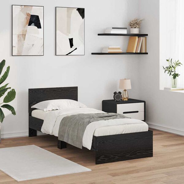 vidaXL Bettrahmen Schwarz Eichen-Optik 75 x 190 cm Holzwerkstoff