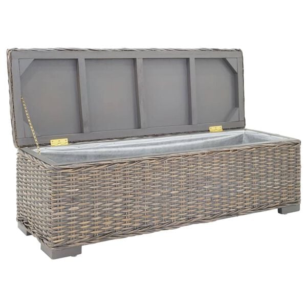 vidaXL Truhe Grau 110 cm Natur Kubu Rattan & Massivholz Mahagoni