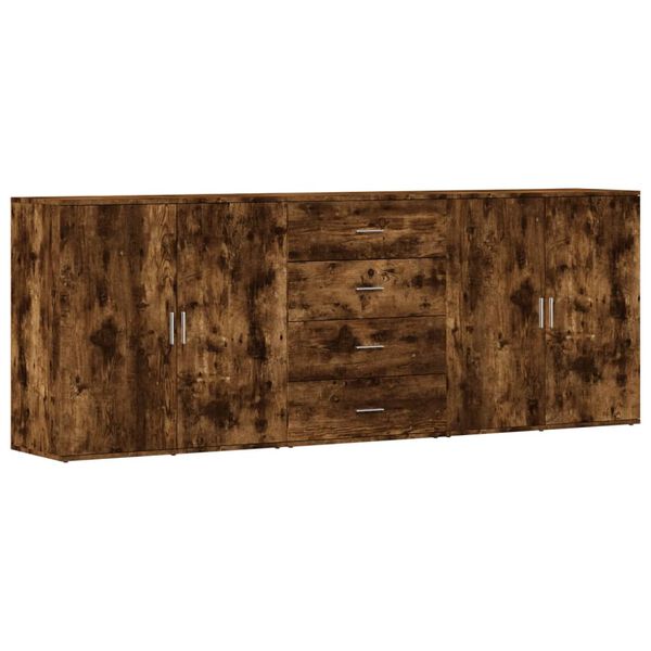 vidaXL Sideboards 3 Stk. R&auml;uchereiche Holzwerkstoff