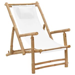 vidaXL Liegestuhl Bambus und Canvas Cremewei&szlig;