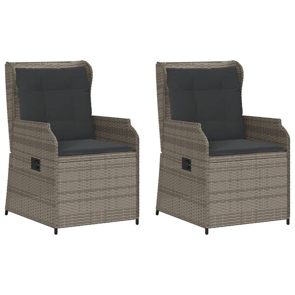 vidaXL Gartensessel mit Kissen 2 Stk. Verstellbar Grau Poly Rattan