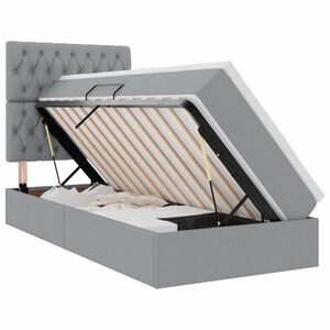 vidaXL Aufbewahrungsbett mit Matratze Hellgrau 90 x 190 cm Stoff