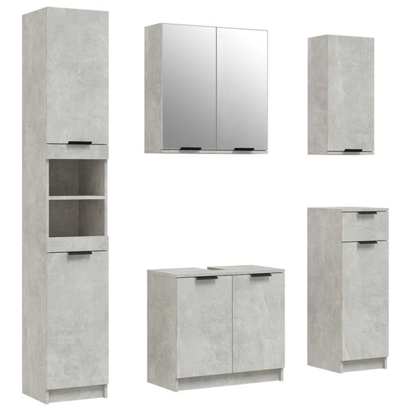 vidaXL 5-tlg. Badm&ouml;bel-Set Betongrau Holzwerkstoff