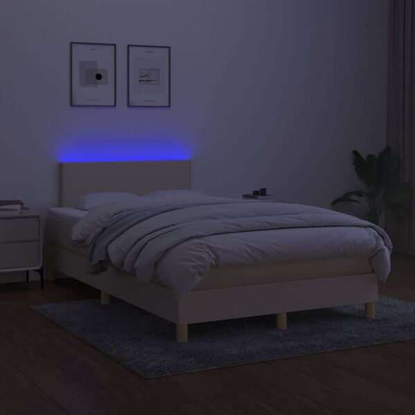 vidaXL Boxspringbett mit Matratze & LED Creme 120x200 cm Stoff
