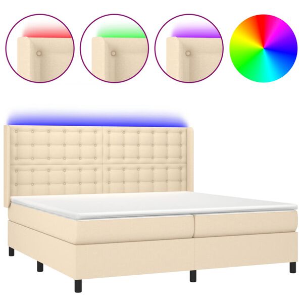 vidaXL Boxspringbett mit Matratze & LED Creme 200x200 cm Stoff